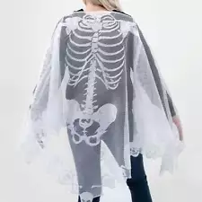 Halloween Grim Reaper Cloak Cape White Lace Skeleton Poncho Party Cloak Costume