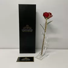 Liquid Luxury 24 Karat Gold Dipped Red Rose with Box, Stand and COA (D3) W#667