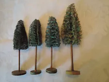 lot of 4 antique German loofah Christmas trees for putz or train display