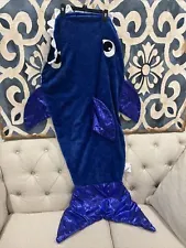 Kids Shark Mermaid Blanket Tail Cosy Snuggle sleeping Throw Blue Grey
