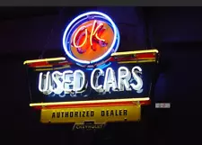 OK Used Cars Visual Neon Sign Open Garage Man Cave Bar Lamp Acrylic Printed 24"