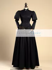 Black Victorian Gothic Horror Maid Mourning Dress Witch Halloween Costume 006 XL