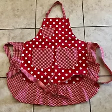 Retro Custom Red Polka Dot Full Apron Rockabilly Ruffles Pinafore Pockets OS