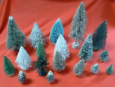 Lot of 18 Vintage Bottle Brush Putz Christmas Trees Various Colors