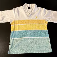 Air Jordan Polo Shirt, Size: XXL - White, Aqua & Yellow Stripes