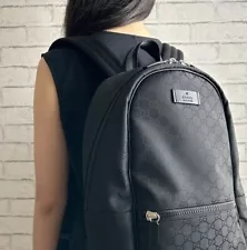 New - Gucci GG - Black Back Pack - Nylon & Leather - Gucci Logo Pattern - 449181