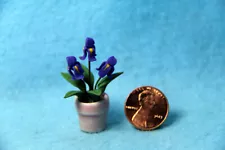 Dollhouse Miniature Purple Iris Flowers in Pink Pot RP0004