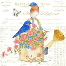 Alice's Cottage Cotton Flour Sack Kitchen Tea Towel Bluebirds & Watering Can