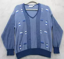 Vintage St Croix Knits for Jacobson's Sweater Men's Large Multitone Blue V-Neck