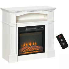 Electric Fireplace Heater with Mantel Remote for Indoor Use White Freestanding