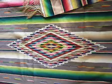 Very Fine Vintage 50s Mexican Rainbow Striped Saltillo Serape 52”x86” Wool &Silk