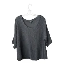Eileen Fisher Womens Chainmail Knit Metallic Gray Sweater Blouse Top Size 1X