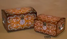 Set of Painted Floral Design Wooden Chests 13" and 10"