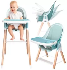 Children of Design 6 in 1 Deluxe Wooden High Chair for Babies & Toddlers, blue