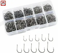 500pcs Fish Hooks 10 Sizes Fishing Black Silver Sharpened With Box Quality kit