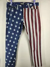 Rude Skinny American Flag Jeans Size 36x32 Red White Blue America Stars Stripes