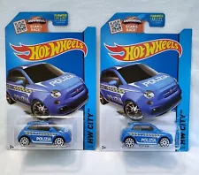 Hot Wheels #50 Fiat 500 Blue Polizia Police HW City Lot Of 2 For Sale