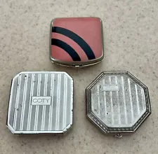 Vintage Lot of 3 Powder Rouge Compacts Coty Raspberry Enamel Silver