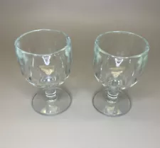 Beer Goblets (2) Stemmed Thumbprint pattern heavy thick clear w/ a hint of green