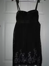 Medium M ladies black stretch dress purple spaghetti strap EUC sparkle casual