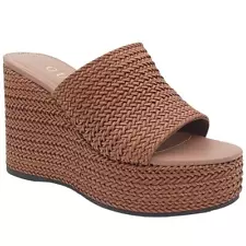 Guess Women Yenisa Platform Wedge Slide Sandals Size US 7.5M Medium Brown Woven