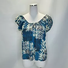 MANUHEALII Vintage Blue Awapuhi Ginger Juliette Peasant Blouse Top Women’s L XL