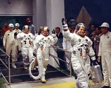 APOLLO 11 CREW PREPARES TO ENTER VAN FOR TRAVEL TO PAD 8X10 NASA PHOTO (OP-265)