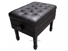 GENUINE LEATHER Ebony High Polish Adjustable Artist Piano Bench/Stool/Chair