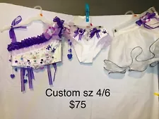 Girls Custom Purple/white Pageant Swimwear 3pc Size 4/6