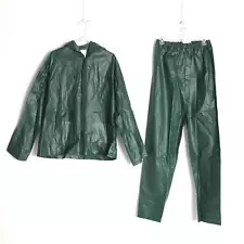 2 Piece Raincoat With Hood Pants Unisex Size Medium Green Protective Gear