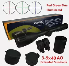 Sniper 3-9X40 AO Scope RGB Illuminated,Heavy Duty Weaver Ring-USED