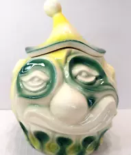 (Damaged) McCoy Cookie Jar Clown Sad Scary Face #255 Joker USA Green Yellow Vtg