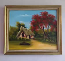 ORIGINAL Dominican Republic Painting 1993 Rural Scene * Folk Art * M. Concepción