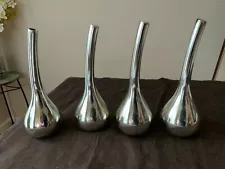 4 Vintage Mercury Glass tear drop shape bud vases Europe