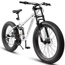 26*4" Fat Tire Mountain Bike Full-Suspension 21 Speeds with Disc-Brake MTB Bike