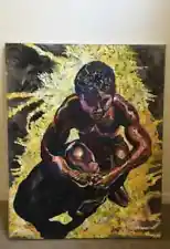 *SALE* ORIGINAL OIL CANVAS PAINTING SIGNED African American Art Figural Boy Sun