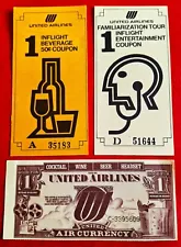 United Airlines Inflight Beverage Entertainment 1986 Coupons Beer Wine Headset