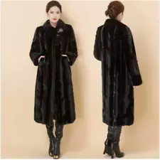 Plus Size Womens Genuine Mink Fur Luxury Coat Jacket Full Length Thick Long Coat