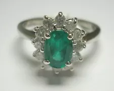 0.86 ct Genuine Natural Emerald & Diamonds Ring 14K White Gold Was $1,895 Video