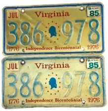 Virginia 1985 Old License Plate Vtg Car Set Man Cave Garage Auto Decor Collector