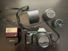 CANON T70 35mm SLR Film Camera Bundle LOT - Body + Lenses + Flash + Strap