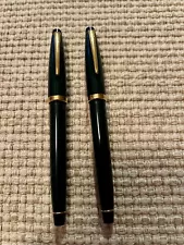 Two Cross Solo Pens - Fountain Pen (m) & Rollerball - Green With Gold Trim