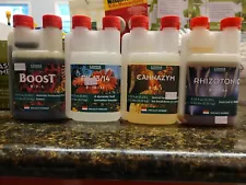 Canna Nutrients 250 ml bundle: Boost, Cannazym, Rhizotonic, PK 13/14 (1 of each)