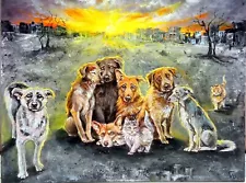 Original Acrylic Painting, War and Animals Ukraine, Ukrainian Pets, Memory gift