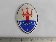 MASERATI Porcelain Enamel Doorpost / Car Radiator Grill / Hood Badge Emblem Sign