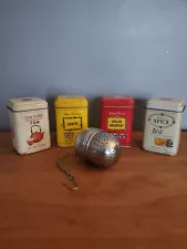 4 Vintage JOHN WAGNER & SONS Small Empty TEA TINS + Metal Steeper/Strainer