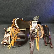 El Caballo Pinto Mounted Mexican Charro Horse Saddle Bundle, Dark Brown Leather*