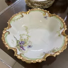 Antique Limoges Coronet Serving Bowl Violet Lily Of the Valley Gilded 9.5”