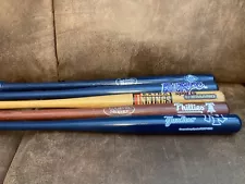 5 MINI SOUVENIR WOODEN BASEBALL BATS PHILLIES YANKEES RAYS BLUE ROCKS MLB EXTRA