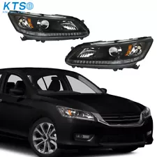 Black Fit For 2013-2015 Honda Accord 2PCS [Halogen] Headlights W/O LED DRL 13-15